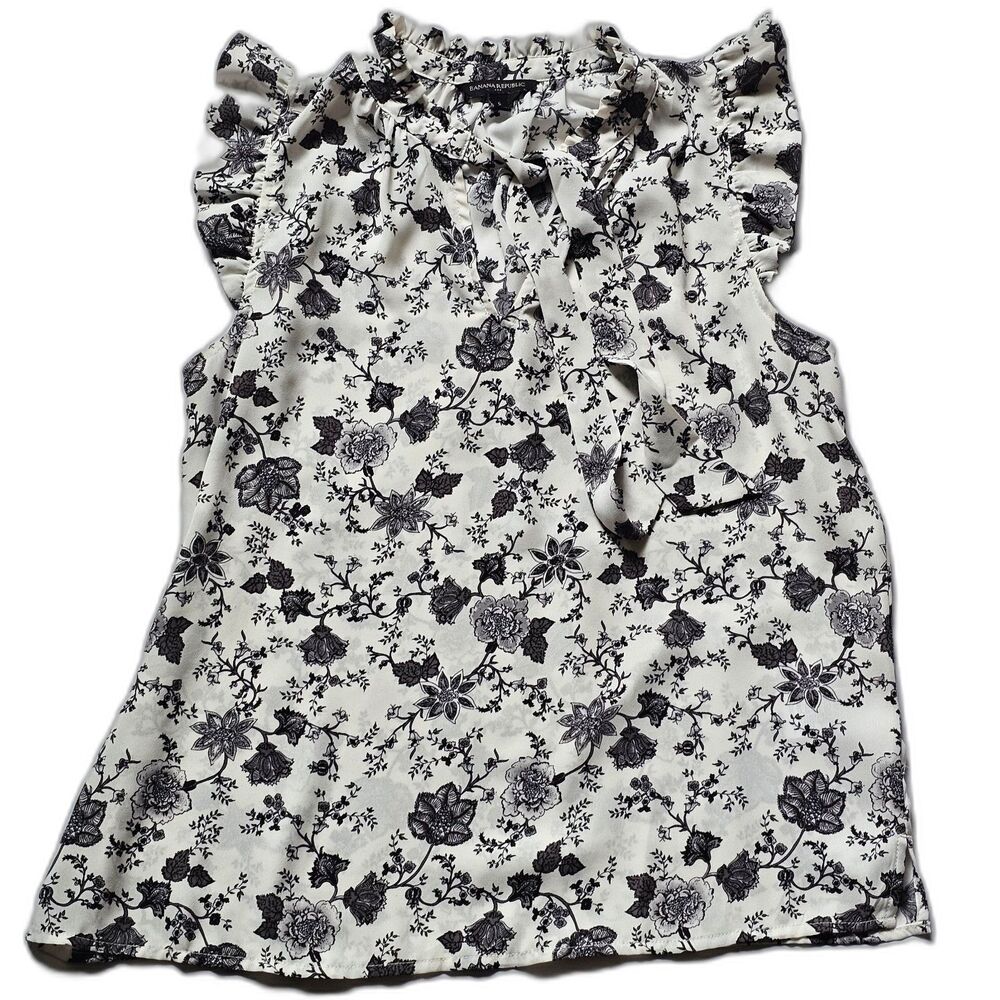 Banana Republic Floral Ruffle Neck Blouse
